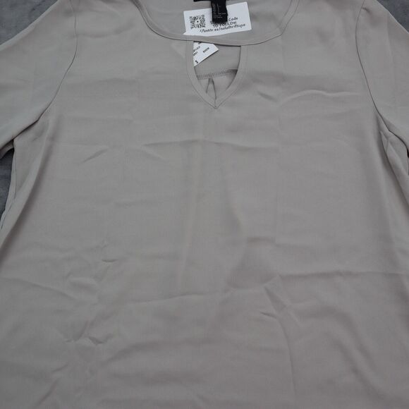 Forever 21 Shirt Womens S Gray Long Sleeve Round Neck Sheer Polyester Blouse - Picture 12 of 16